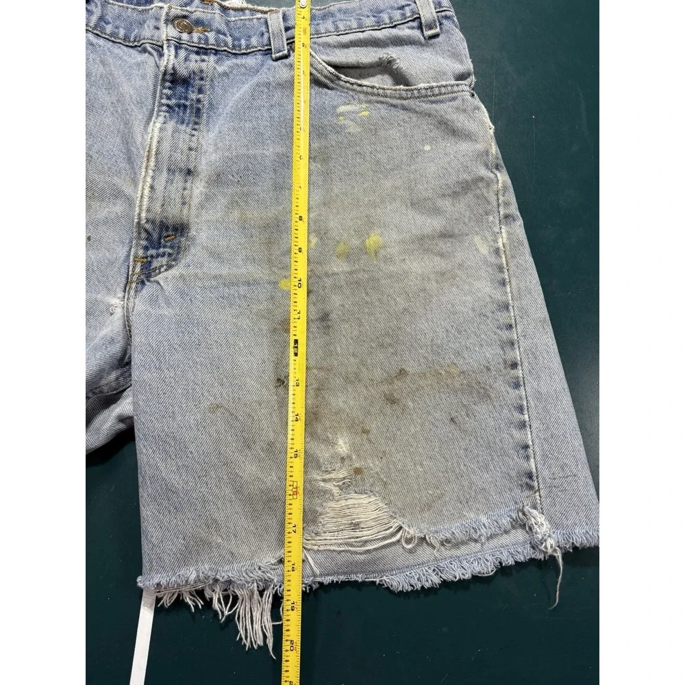 Vtg 90s Levi's 560 Orange Tab Jean Shorts Size 34‎ Distressed Cut Off Denim USA
